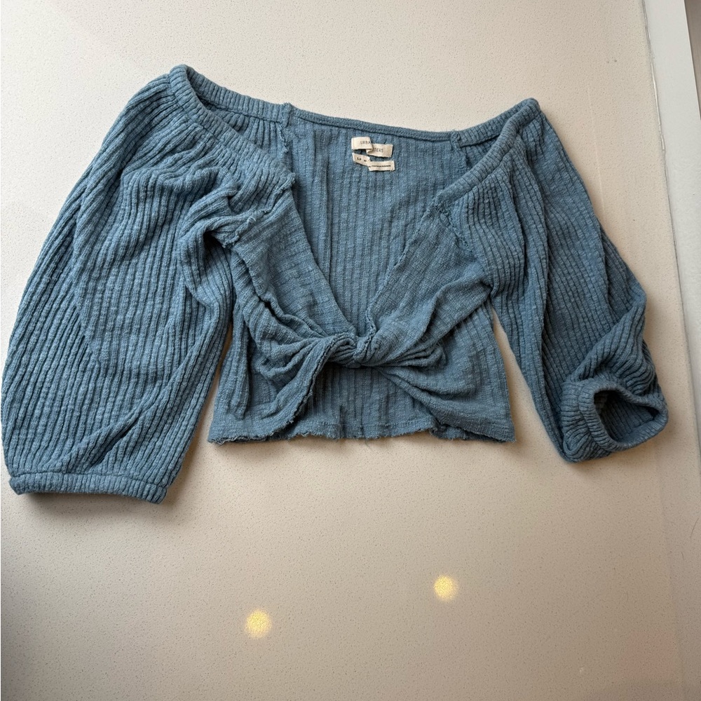 Urban Outfitters Blue Off-Shoulder Tie Blouse